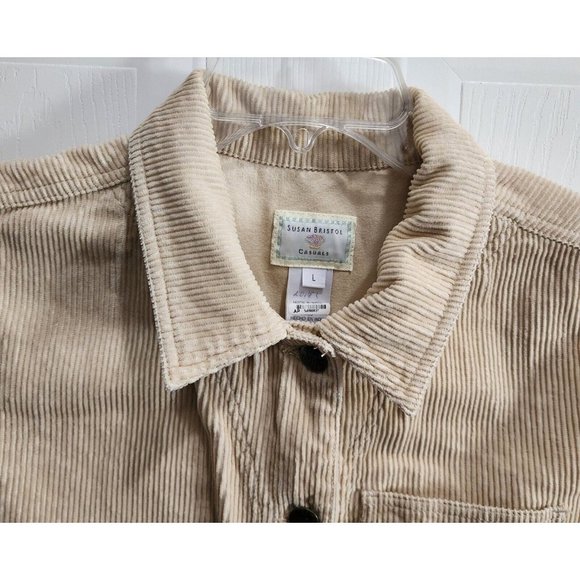 Susan Bristol Women’s Corduroy Sleeveless Button Up Collared Vest Khaki Tan Sz L - Picture 2 of 10